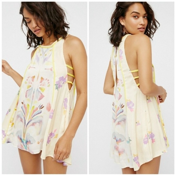 Free People Dresses & Skirts - Free People Dream Free Watercolor Slip Tunic Mini Dress